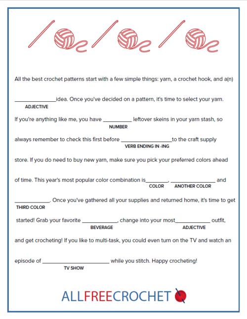 Printable Mad Libs for Crocheters Printable Mad Libs for Crocheters