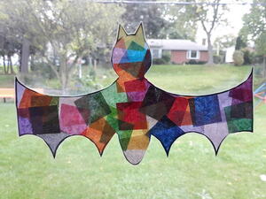 Bat Tissue Paper Suncatcher Halloween Craft