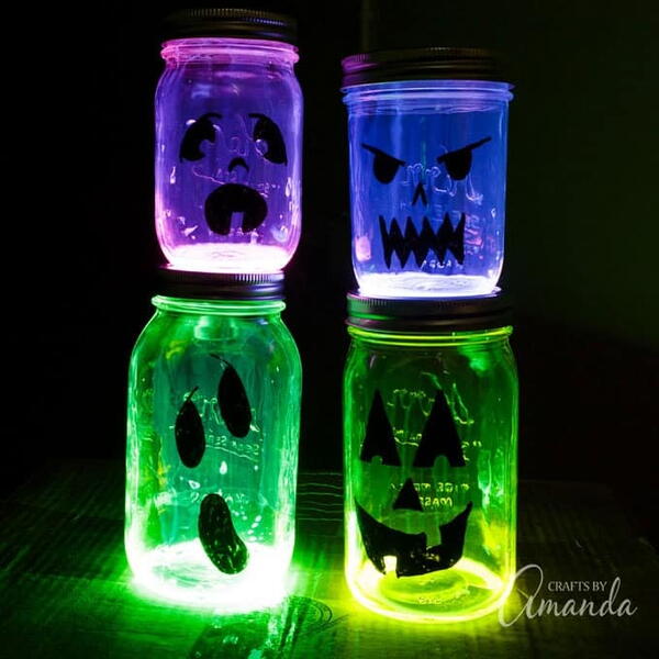 Glowing Jack O Lantern Jars Glowing Jack O Lantern Jars