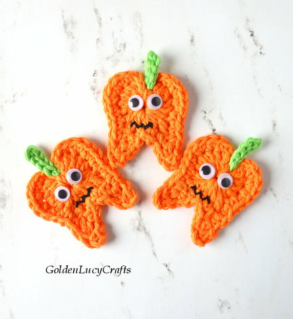 Crochet Halloween Tooth Pumpkin Tootho Lantern Applique Crochet Halloween Tooth Pumpkin, Tooth’o Lantern Applique