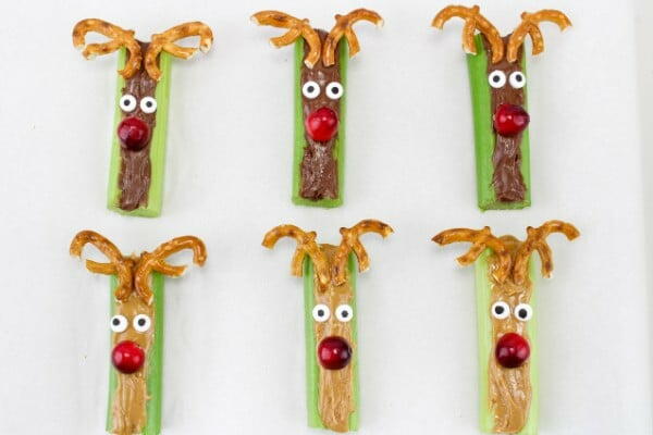Peanut Butter And Nutella Celery Reindeer Snacks Peanut Butter And Nutella Celery Reindeer Snacks