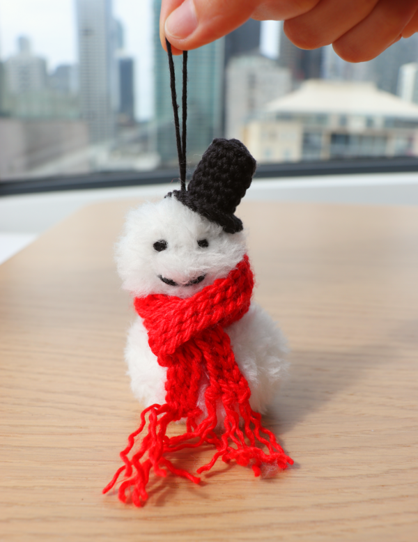 Fuzzy Crochet Snowman Christmas Ornament