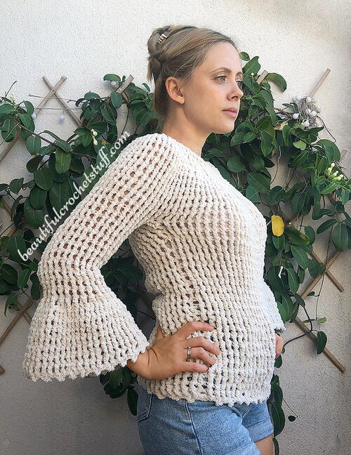Crochet Two Sides Flare Sleeve Sweater Crochet Two Sides Flare Sleeve Sweater