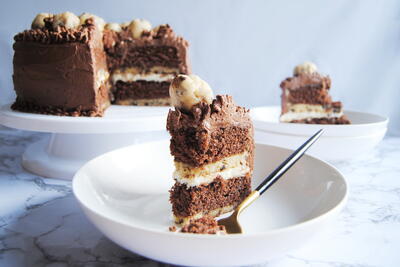 Chocolate Cookie Dough Cake With Sour Cream Frosting