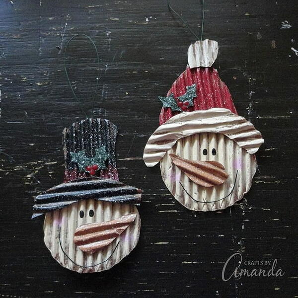 Corrugated Cardboard Snowman Ornaments