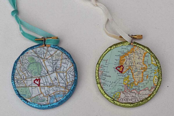 Embroidered Map Ornaments Embroidered Map Ornaments