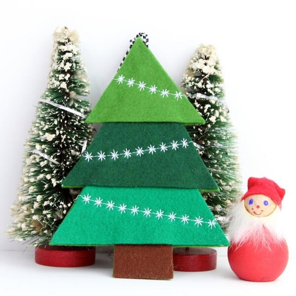 Felt Tree Ornament with Decorative Machine Stitching Felt Tree Ornament with Decorative Machine Stitching
