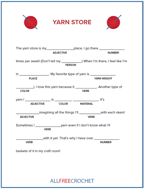 Yarn Store Printable Mad Lib PDF Yarn Store Printable Mad Lib PDF