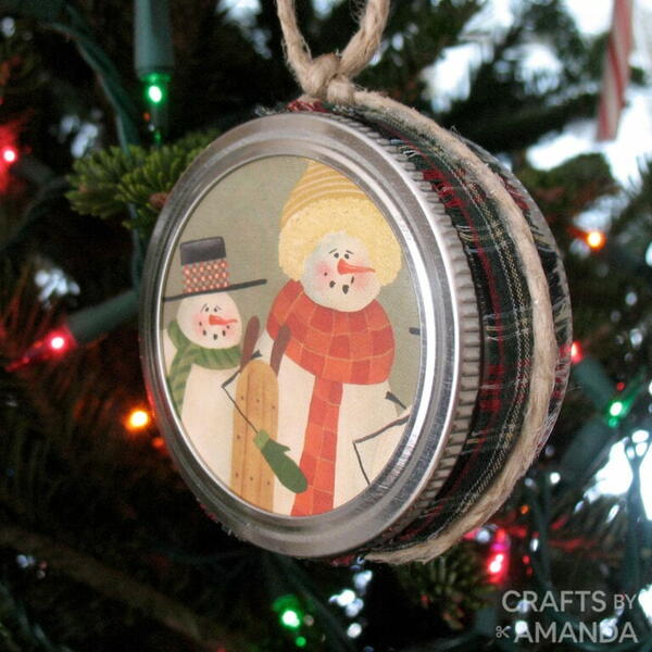 Mason Jar Lid Snowman Ornament