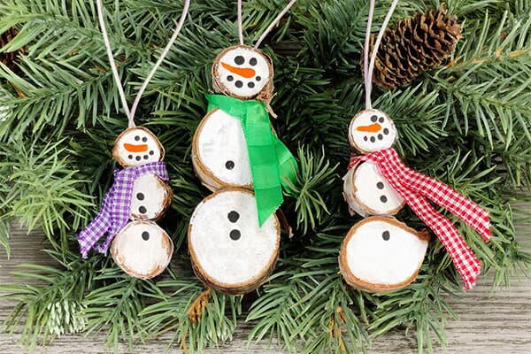 Birch Tree Branch Slice Snowman Ornament Craft Birch Tree Branch Slice Snowman Ornament Craft