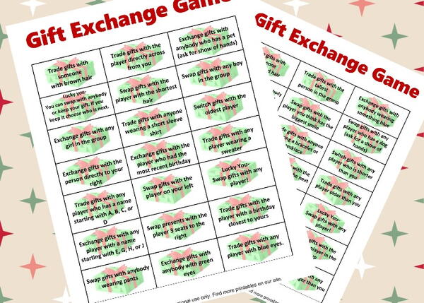 Free Gift Exchange Game Printable Free Gift Exchange Game Printable