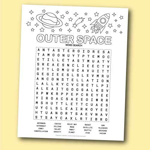 Outer Space Word Search Outer Space Word Search