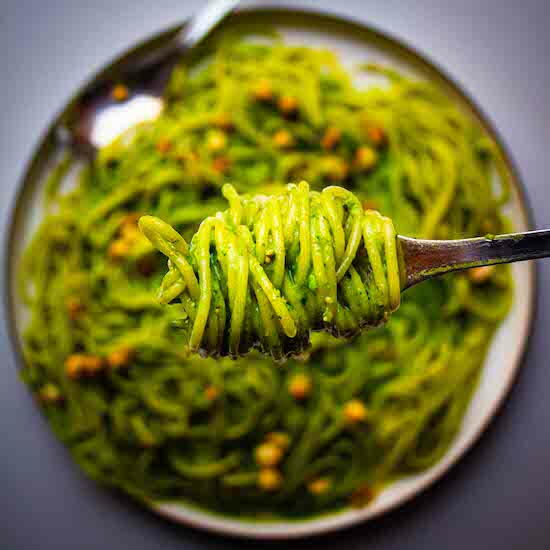 Vegan Pasta Pesto with Hazelnuts Peas and Miso Vegan Pasta Pesto with Hazelnuts Peas and Miso