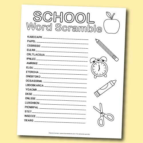 Back To School Word Scramble Back To School Word Scramble