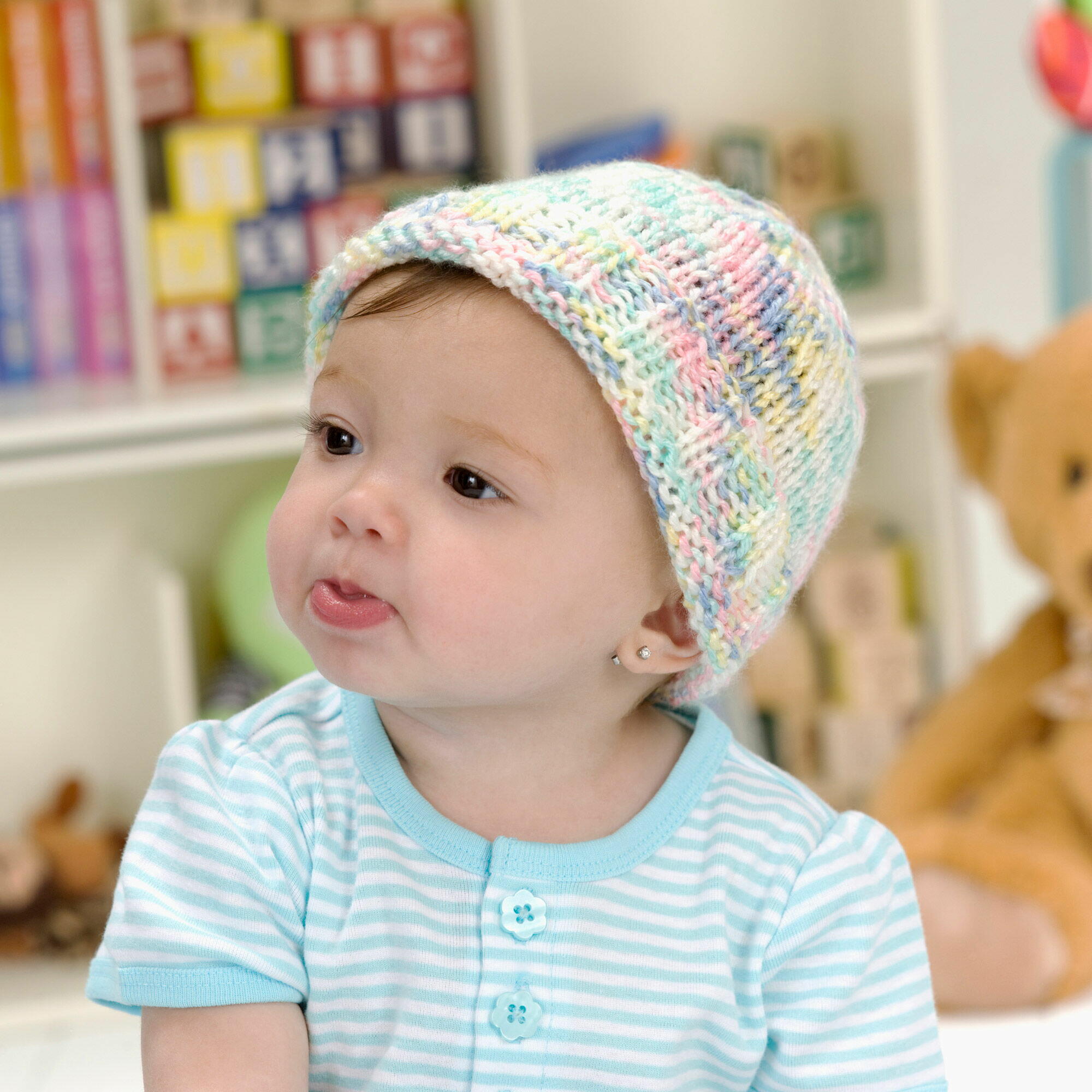 Striped baby beanie newborn knit hat baby hat with pom pom baby photo prop baby hat blue brown baby knit hat baby knit beanie jester