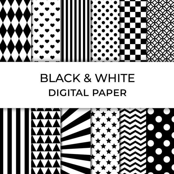 Black White Digital Paper Pack Black & White Digital Paper Pack