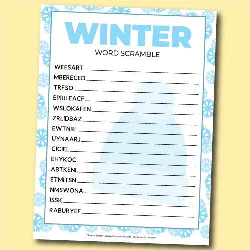Free Printable Winter Word Scramble Free Printable Winter Word Scramble