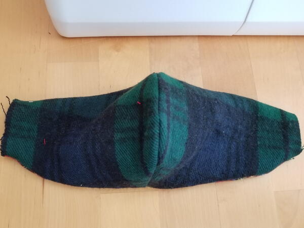Image shows the sewn mask turned out.