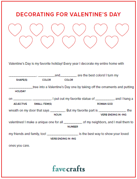 Valentines Day Decorating Mad Lib Free Printable Valentines Day Decorating Mad Lib Free Printable
