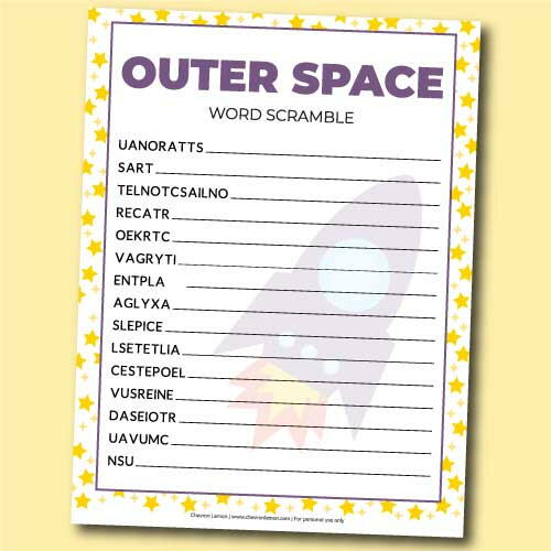 Printable Outer Space Word Scramble Printable Outer Space Word Scramble