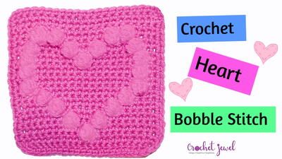 Crochet Heart Bobble Stitch Square