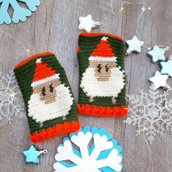 Sheep in Santa Hats Fingerless Gloves Sheep in Santa Hats Fingerless Gloves