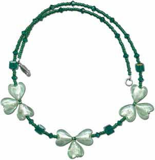 Green Beaded Shamrock Necklace
