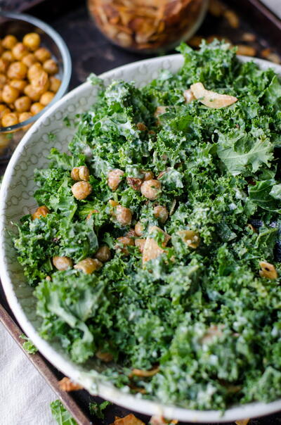 Creamy Kale Caesar Salad With Roasted Chickpeas Creamy Kale Caesar Salad With Roasted Chickpeas