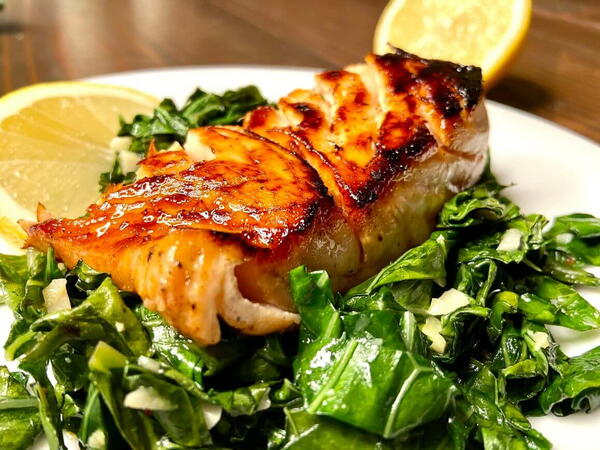 Pan-seared Honey Glazed Salmon With Collard Greens Pan-seared Honey Glazed Salmon With Collard Greens