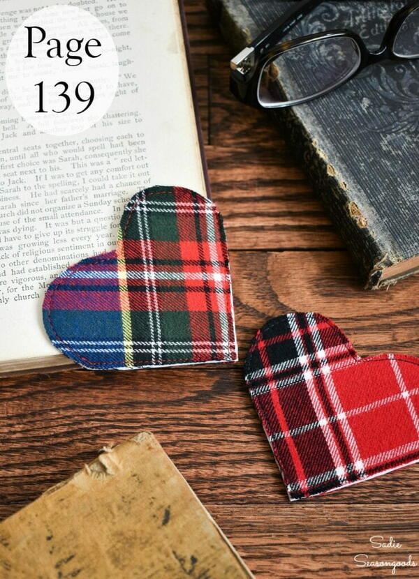 Crafting With Flannel - DIY Flannel Heart Bookmarks