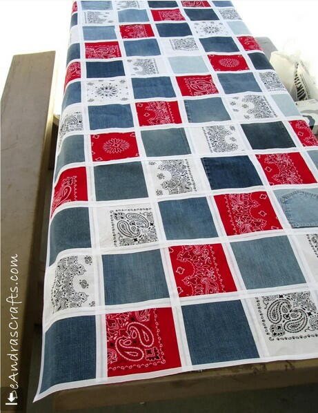 Upcycled Denim and Bandana No-Sew Tablecloth Upcycled Denim and Bandana No-Sew Tablecloth