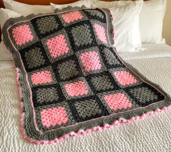 Blushing Ruffle Granny Square Blanket