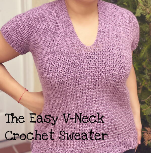 Easy V-Neck Crochet Sweater Easy V-Neck Crochet Sweater