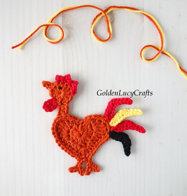 Crochet Heart Rooster Applique Crochet Heart Rooster Applique