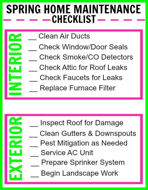 Spring Home Maintenance Checklist Spring Home Maintenance Checklist