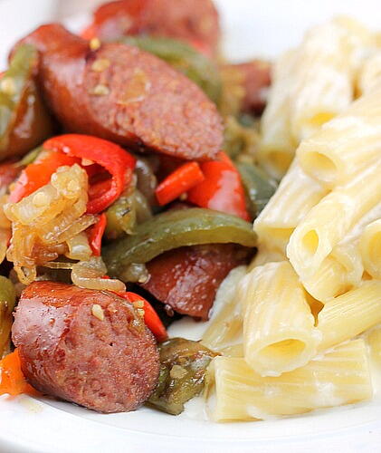 Kielbasa And Peppers With Pasta Alfredo Kielbasa And Peppers With Pasta Alfredo