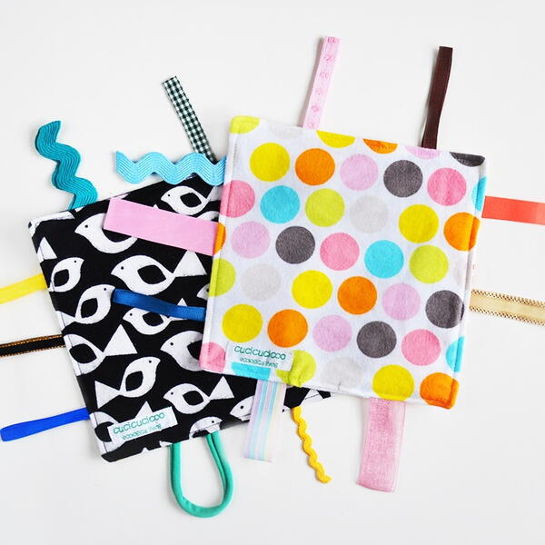 Upcycled 8 x 8 Crinkle Taggie Baby Toy Upcycled 8 x 8 Crinkle Taggie Baby Toy