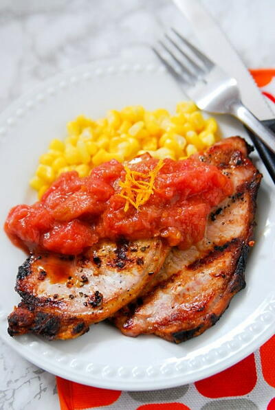 Grilled Pork Chops With Rhubarb Orange Sauce
