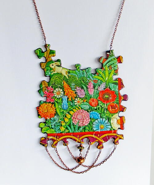 Repurposed Jigsaw Puzzle Statement Necklaces Repurposed Jigsaw Puzzle Statement Necklaces
