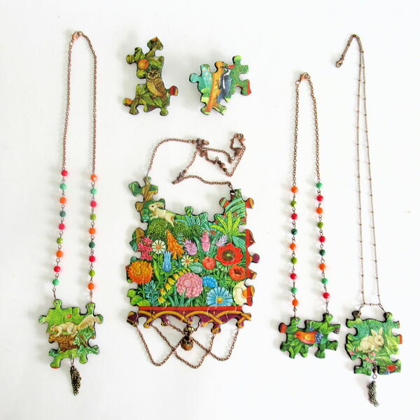 Repurposed Jigsaw Puzzle Statement Necklaces