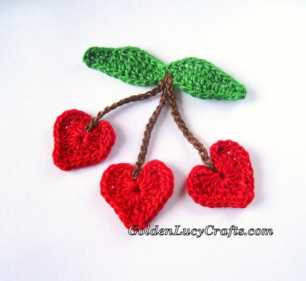 Crochet Heart Cherry Applique Crochet Heart Cherry Applique