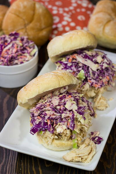 Carolina Style Slow Cooker BBQ Shredded Chicken Sandwiches