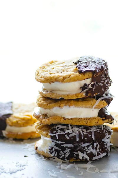 Chocolate-Dipped Coconut Peanut Butter Ice Cream Sandwiches Chocolate-Dipped Coconut Peanut Butter Ice Cream Sandwiches