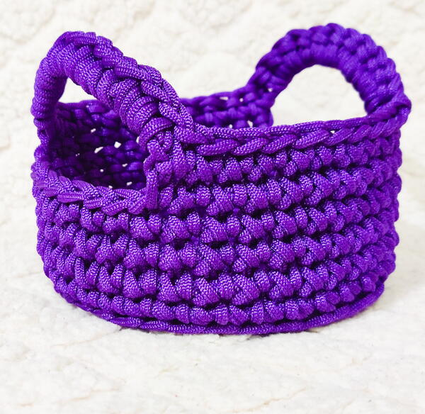 Macrame Cord Crochet Round Basket With Handles Macrame Cord Crochet Round Basket With Handles