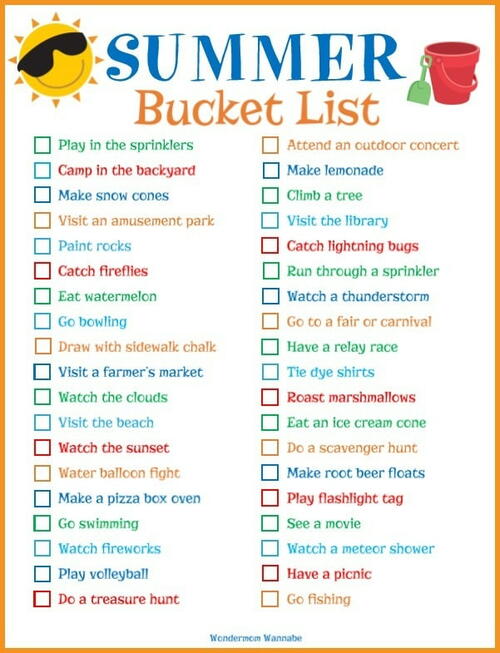 Printable Summer Bucket List Printable Summer Bucket List