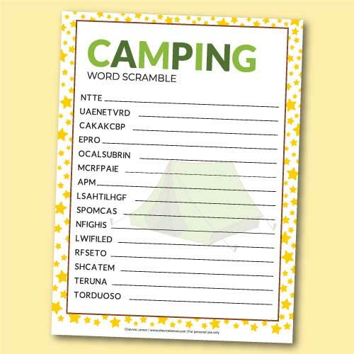 Camping Word Scramble Camping Word Scramble