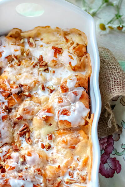 Peach Cream Cheese Cinnamon Roll Breakfast Casserole Peach Cream Cheese Cinnamon Roll Breakfast Casserole