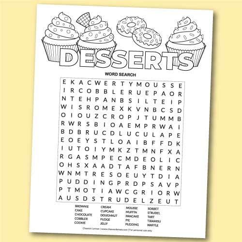 Printable Desserts Word Search Printable Desserts Word Search