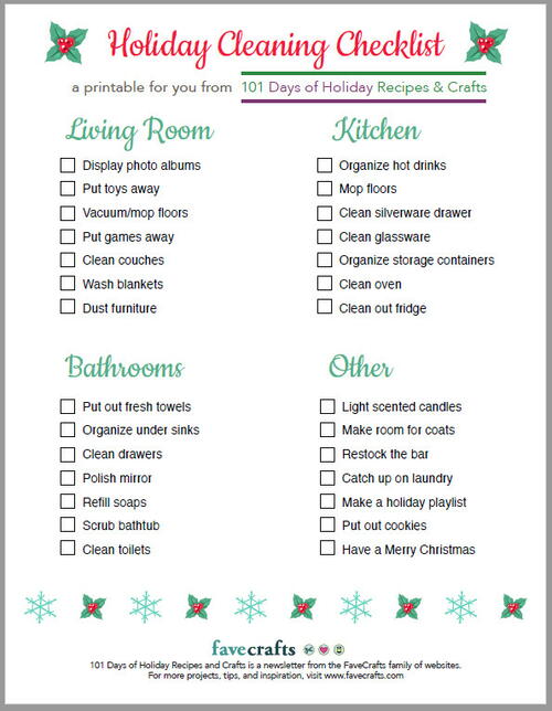 Printable Holiday Cleaning Checklist Printable Holiday Cleaning Checklist
