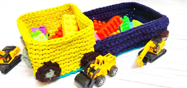 Toy Truck Crochet Storage Basket With Tshirt Yarn